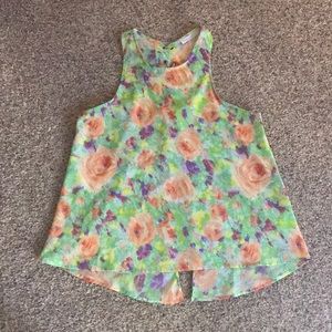 Women’s floral tank - lace up, open back.